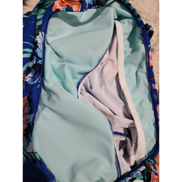 Liz Claiborne Swim Top Blue/Floral Layered Ruffled Adjust Straps Size 10 - Picture 8 of 8